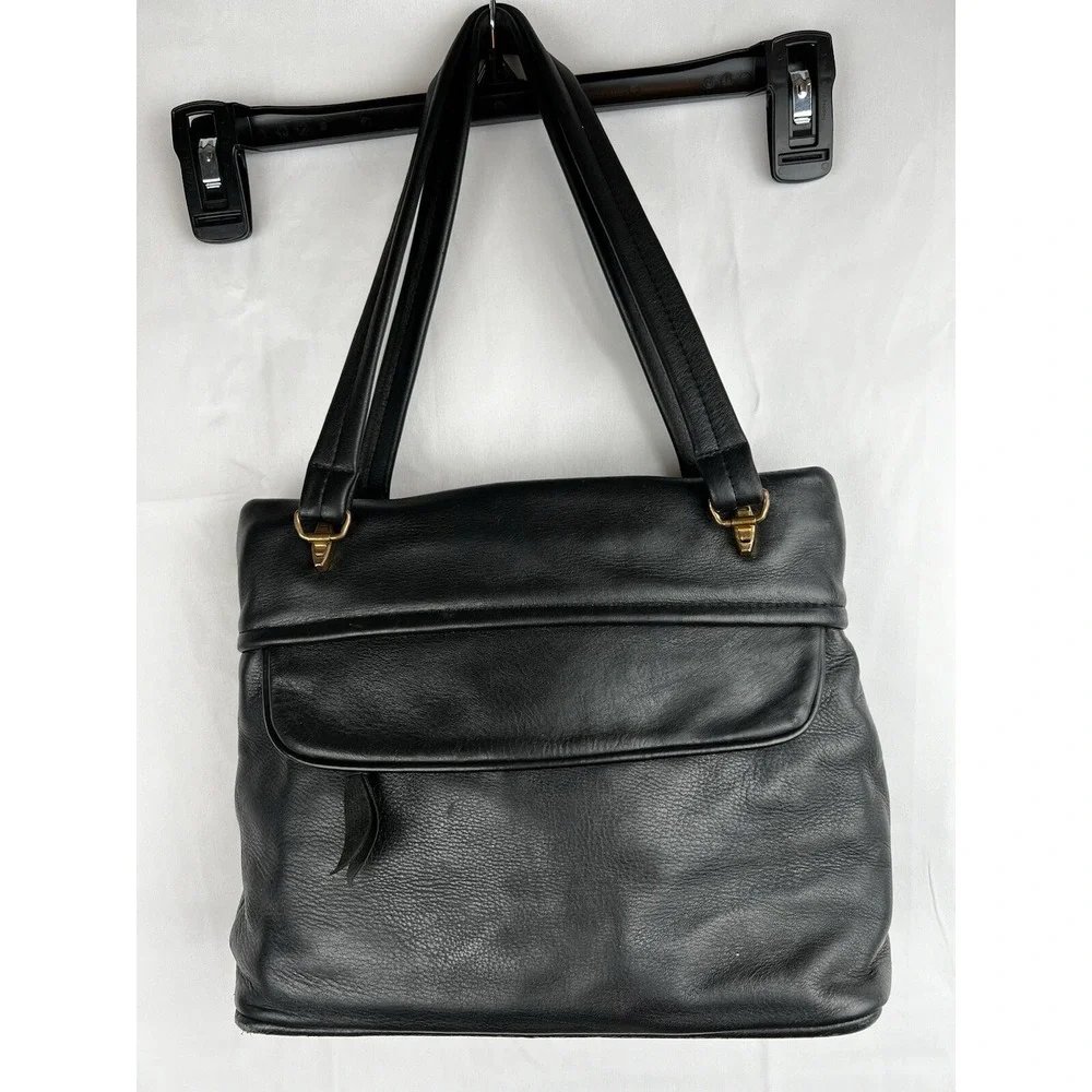 DEER WEAR BRAND Vintage Genuine Deerskin Soft Black Leather Shoulder Purse Bag
